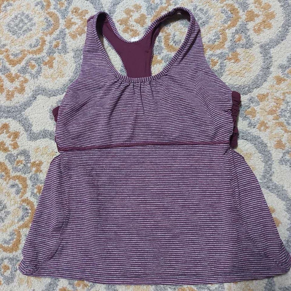 Lululemon purple and grey striped tank top with built in bra